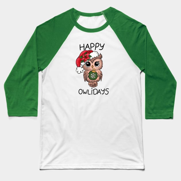 Cute owl happy owlidays Baseball T-Shirt by Pop Cult Store